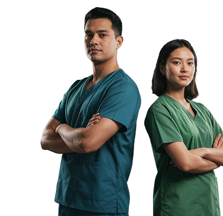 Healthcare professionals in scrubs